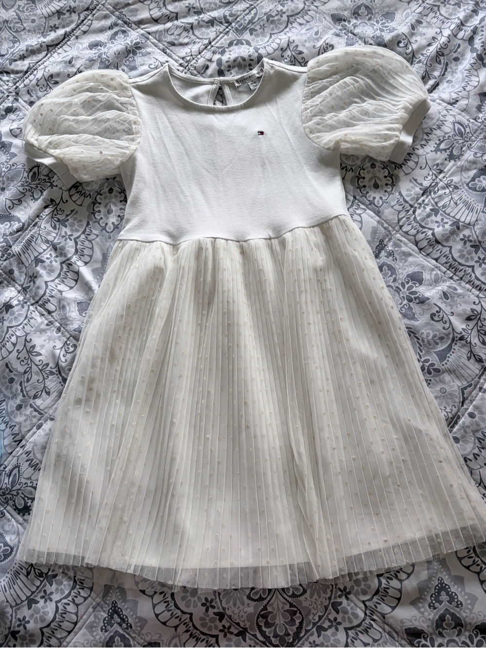 Tommy Hilfiger White Girls' Dress with Flag Embroidery - Picture 2 of 4